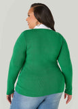 Poplin Paneled V Neck Sweater