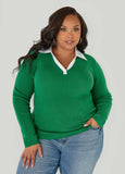Poplin Paneled V Neck Sweater