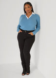 Poplin Paneled V Neck Sweater