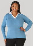 Poplin Paneled V Neck Sweater