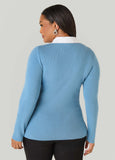 Poplin Paneled V Neck Sweater