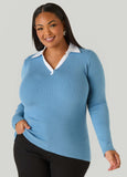 Poplin Paneled V Neck Sweater