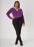 Poplin Paneled V Neck Sweater