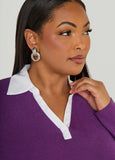 Poplin Paneled V Neck Sweater