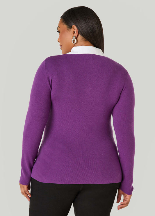 Poplin Paneled V Neck Sweater