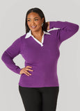 Poplin Paneled V Neck Sweater