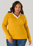 Poplin Paneled V Neck Sweater