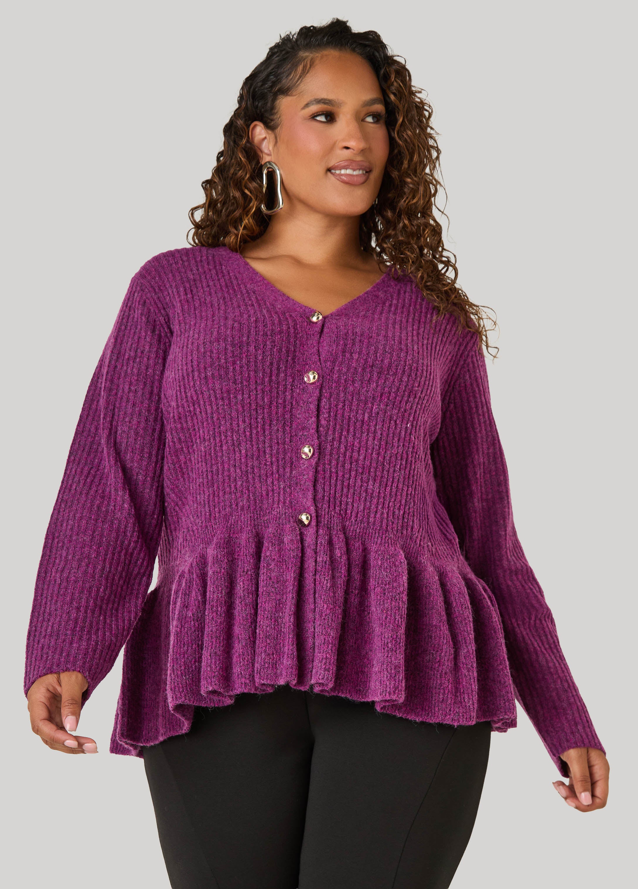Ribbed Peplum Cardigan