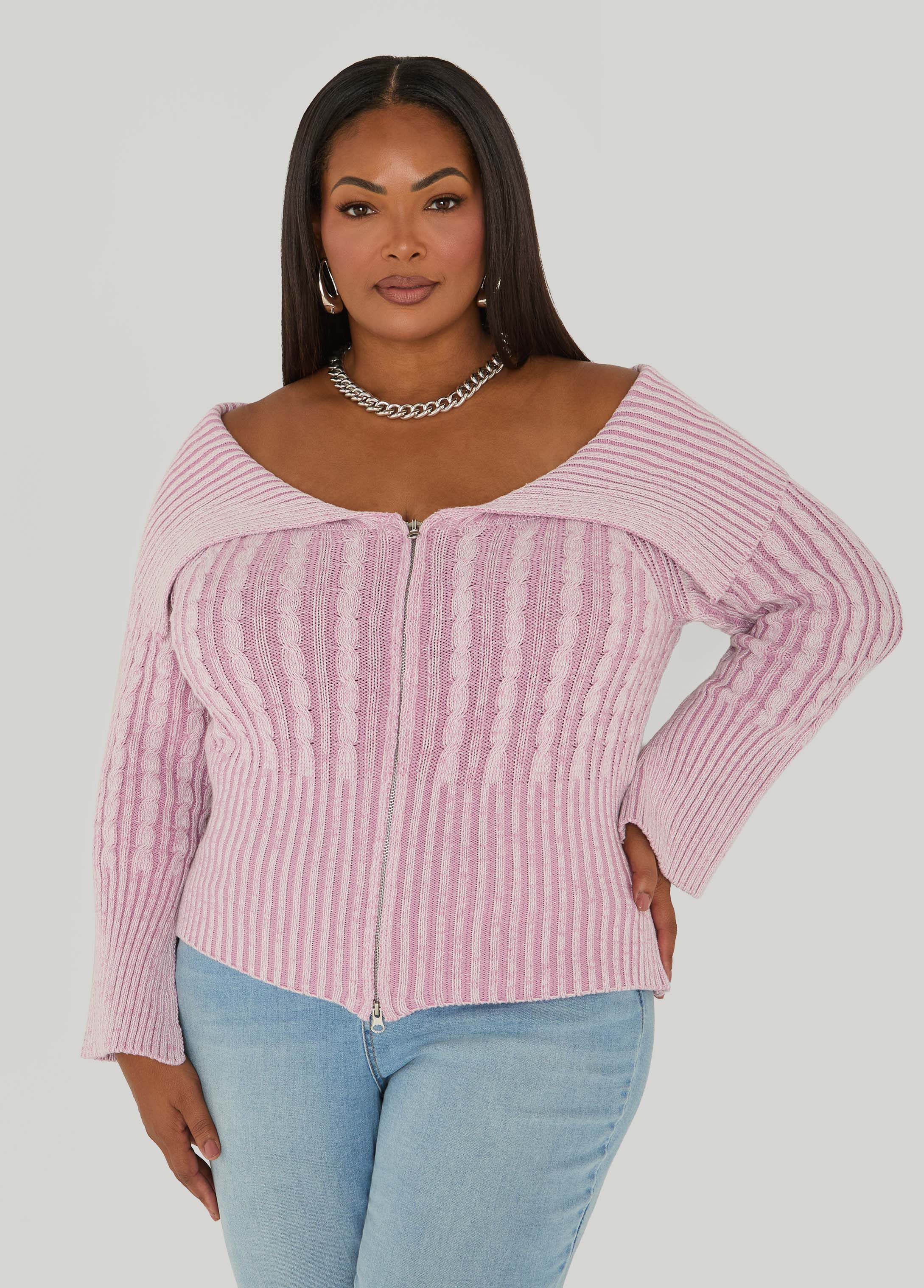 Foldover Zip Front Sweater