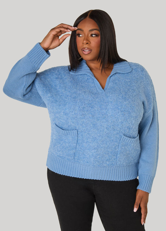 Boucle Paneled V Neck Sweater