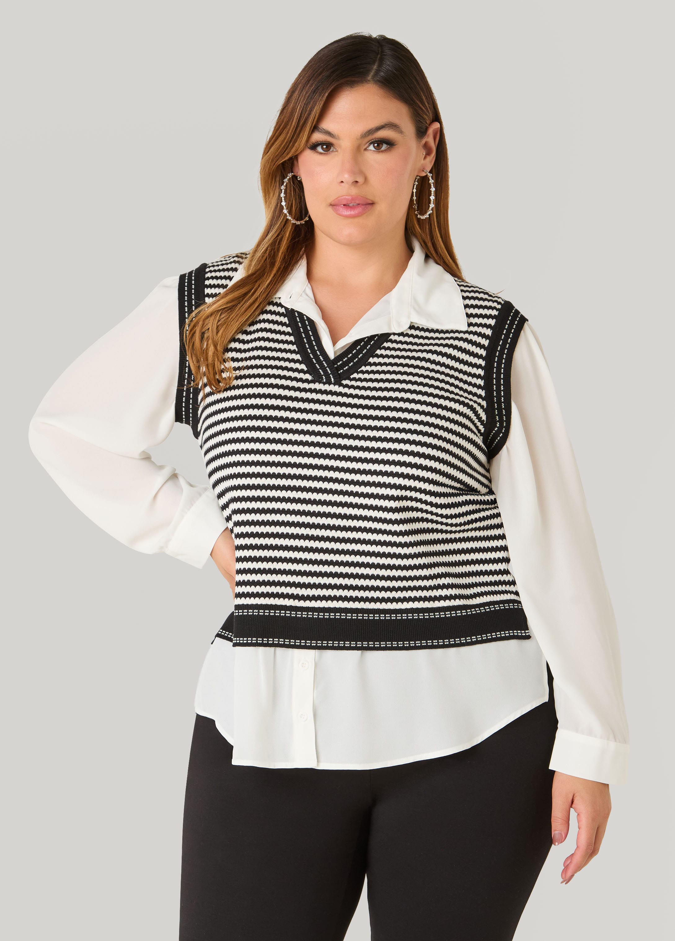 Paneled Striped Sweater