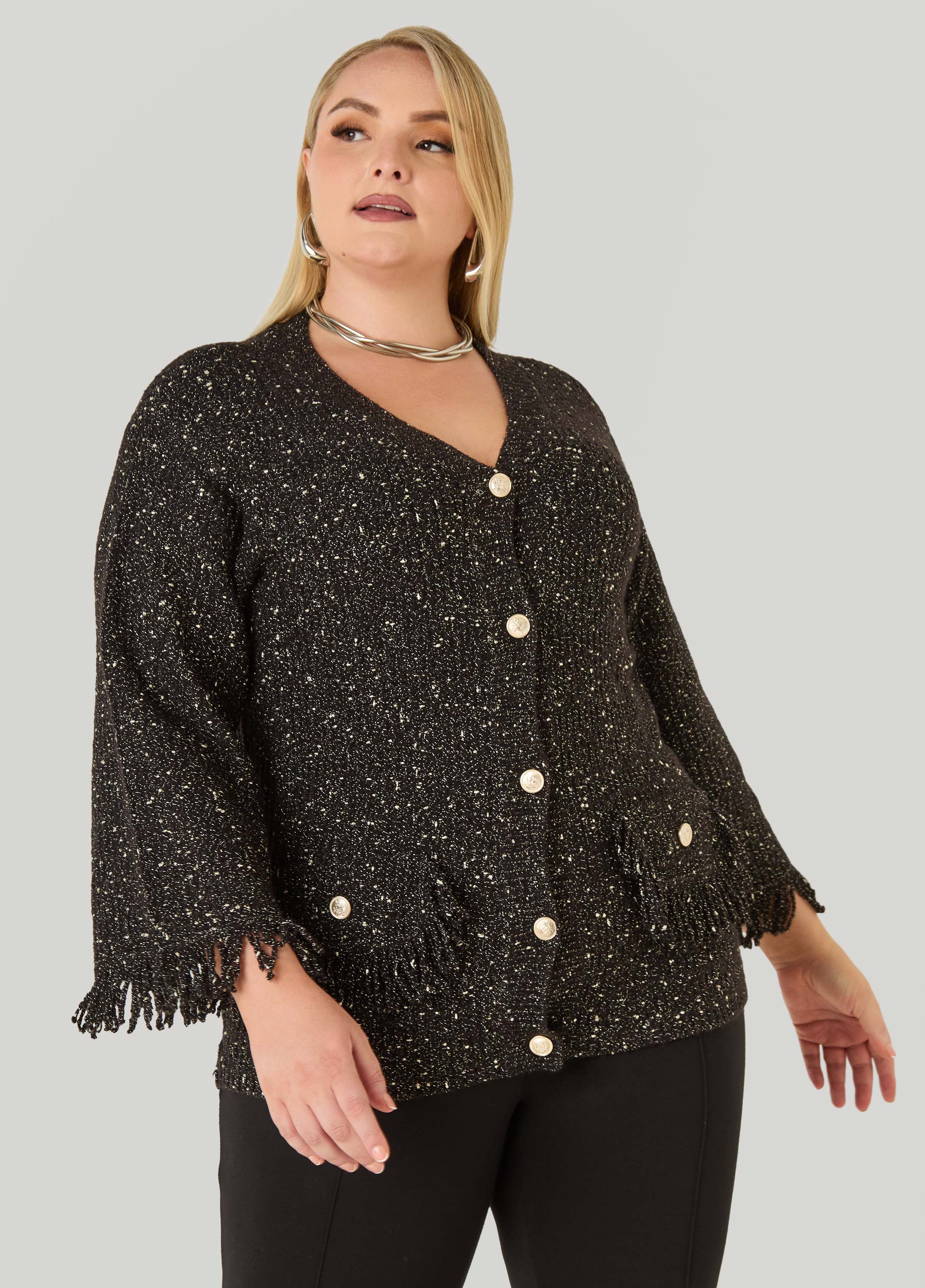Fringed Lurex™ Boucle Cardigan