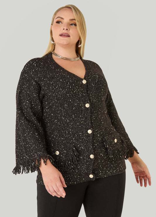 Fringed Lurex™ Boucle Cardigan