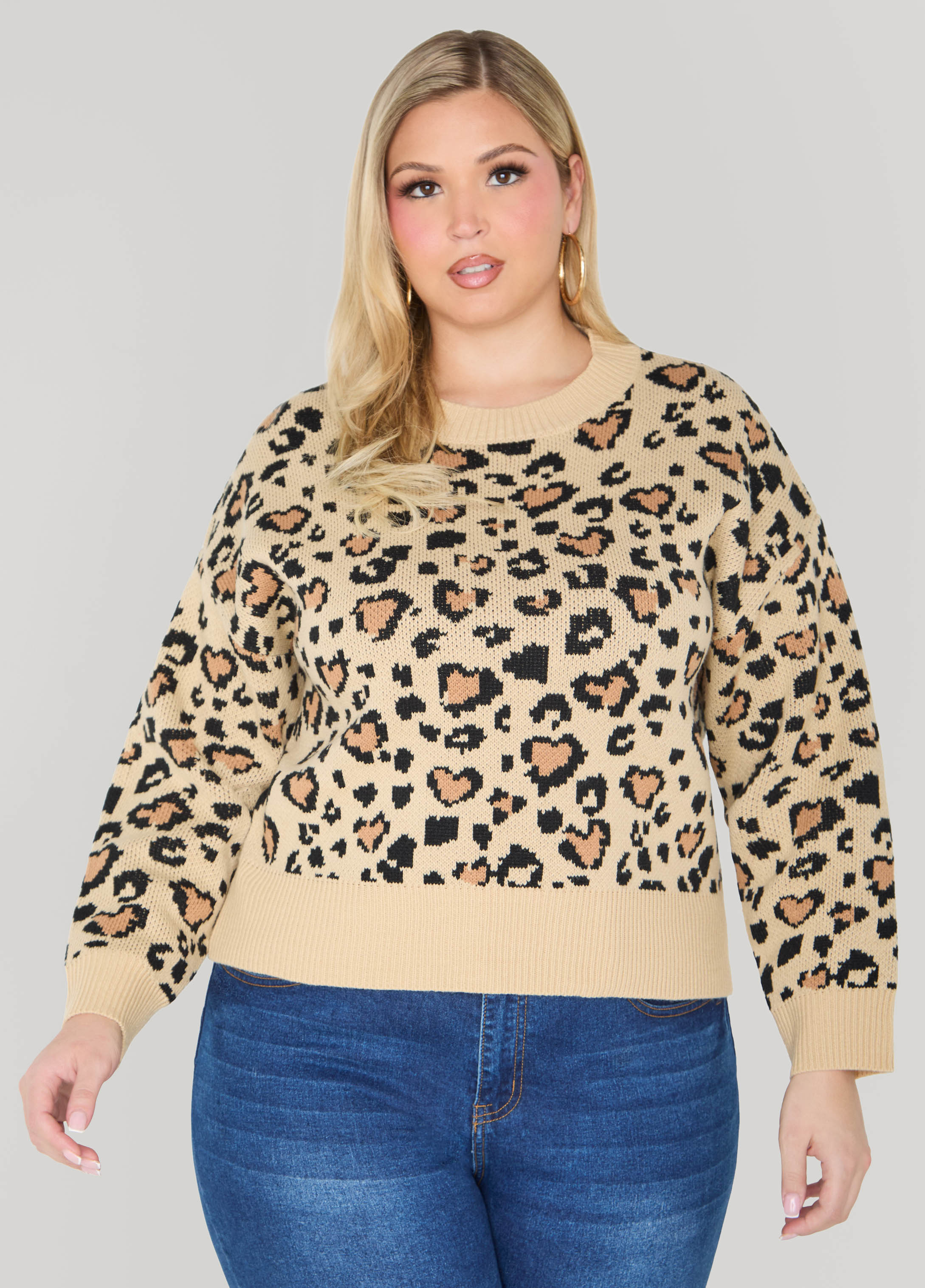 Plus Size Leopard Crewneck Sweater
