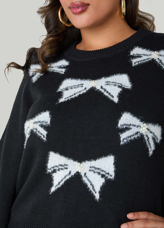 Faux Pearl Bow Sweater