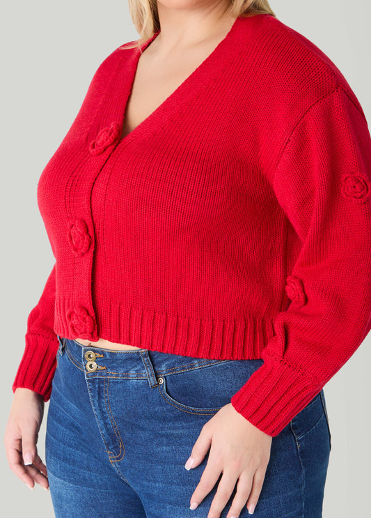 Cropped Rosette Cardigan