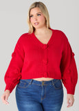 Plus Size Cropped Rosette Cardigan