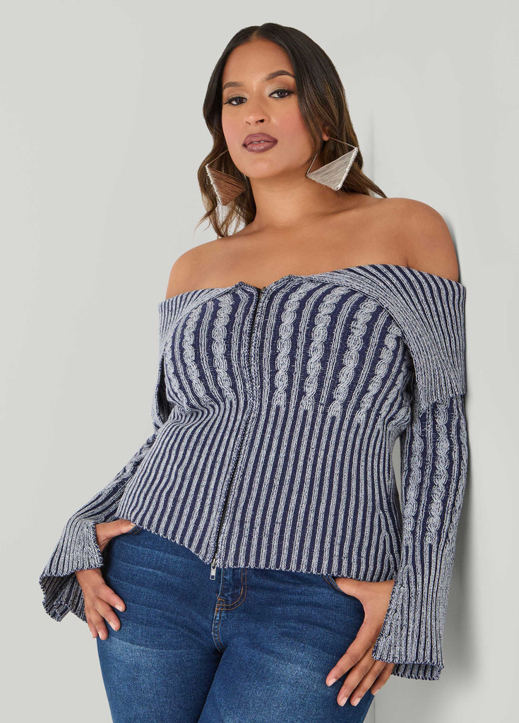 ENFOLD - エルフォルド ＣＥＮＴＥＲ　ＤＲＡＰＥ　ＰＵＬＬＯＶＥＲ Foldover Zip Front Sweater – Ashley Stewart