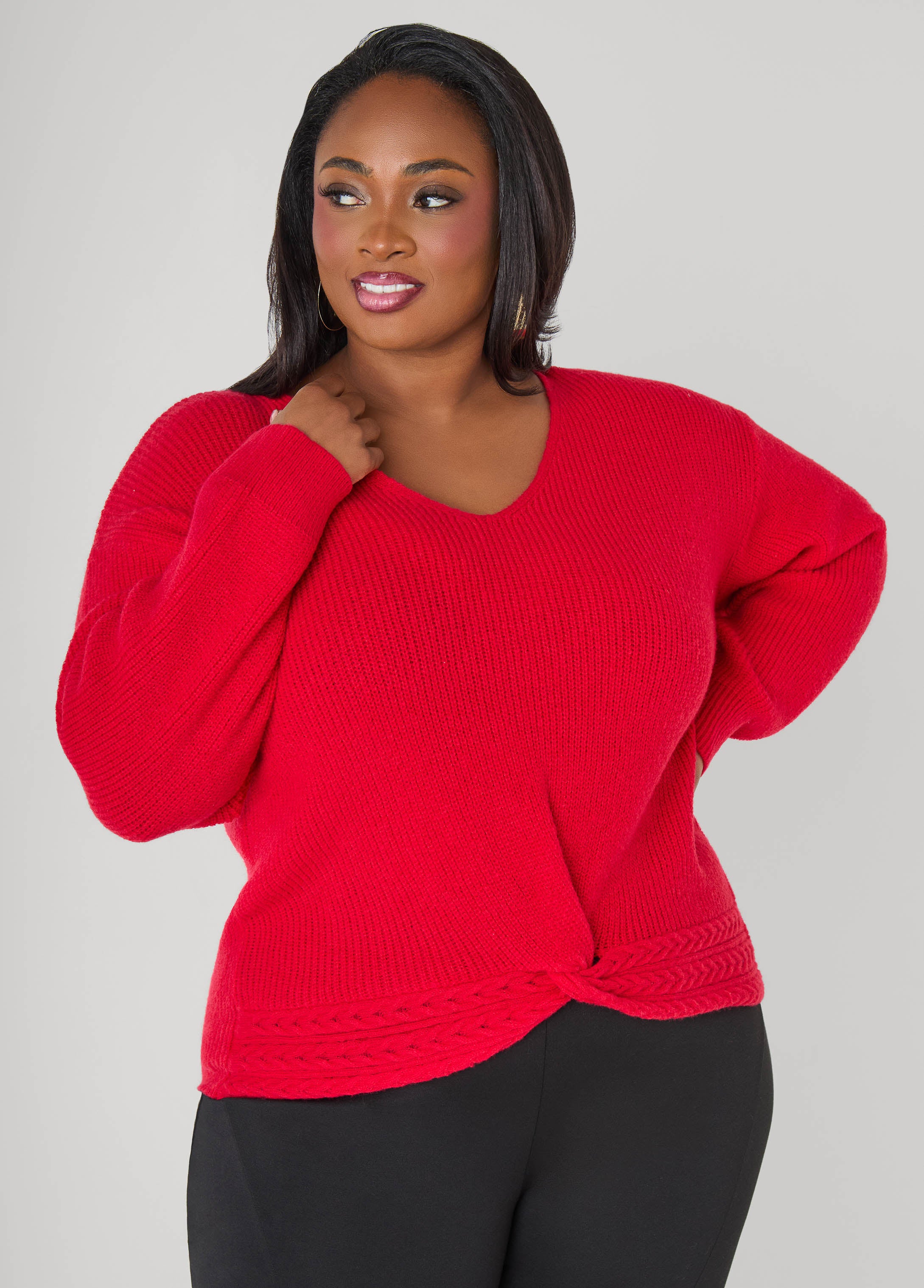 Knotted Cable Knit Trimmed Sweater