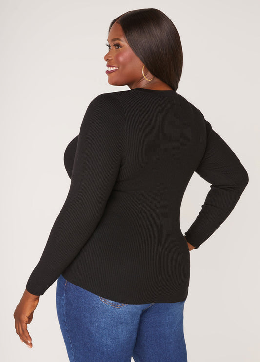 Snap Detailed Ribbed Sweater