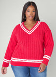 Plus Size Striped Cable Knit Sweater