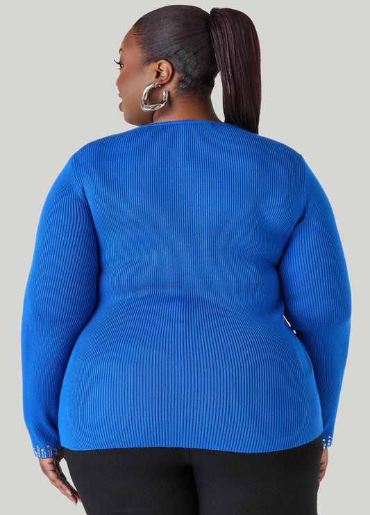 Crystal Ribbed Knit Sweater