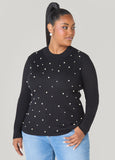 Plus Size Faux Pearl Ribbed Sweater