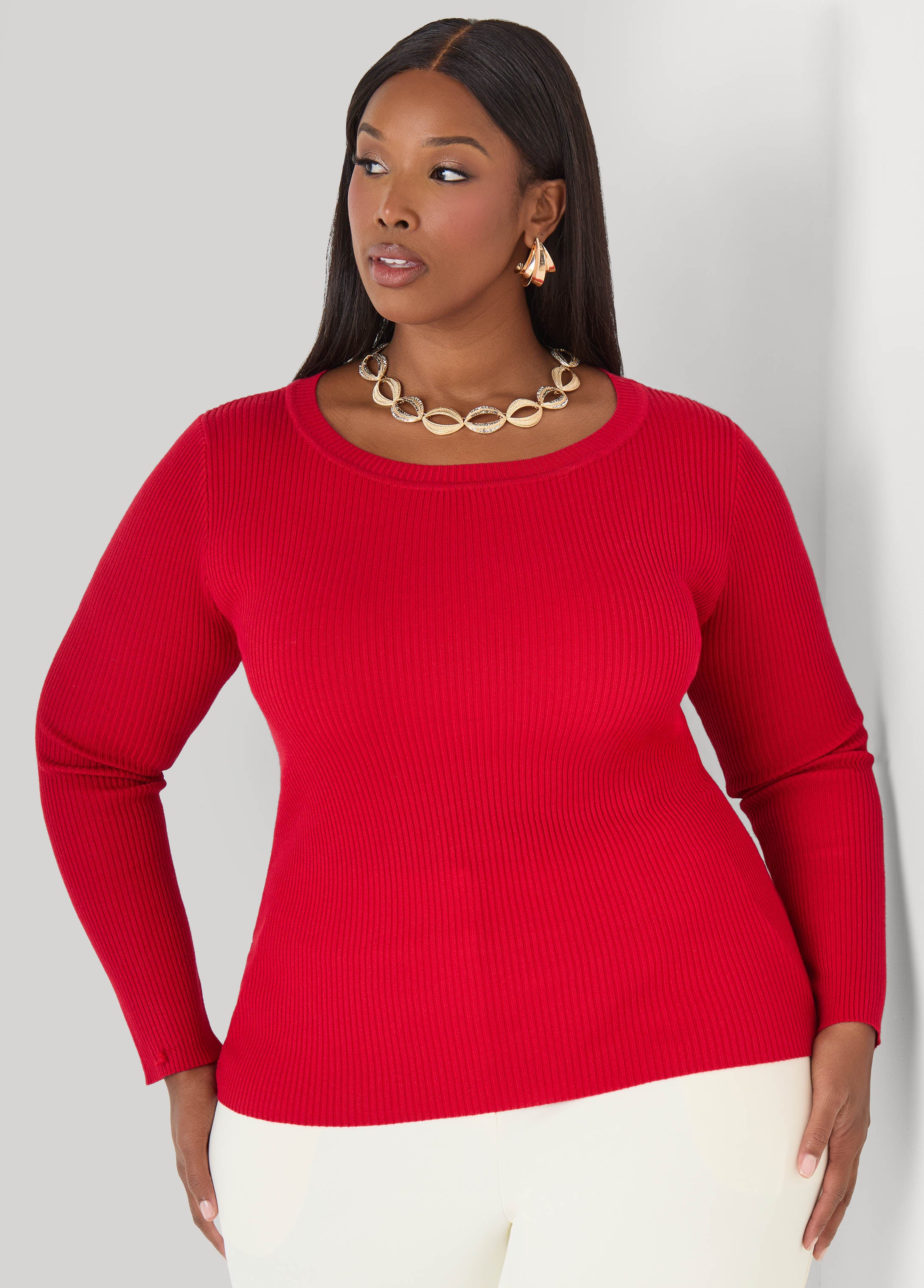 Plus Size Ribbed Knit Crewneck Sweater
