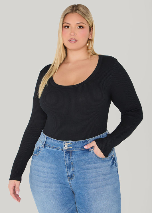 Ribbed Scoop Neck Sweater