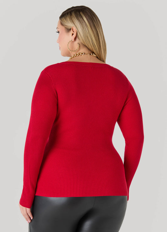 Ribbed Knit V Neck Sweater