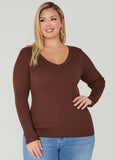 Ribbed Knit V Neck Sweater