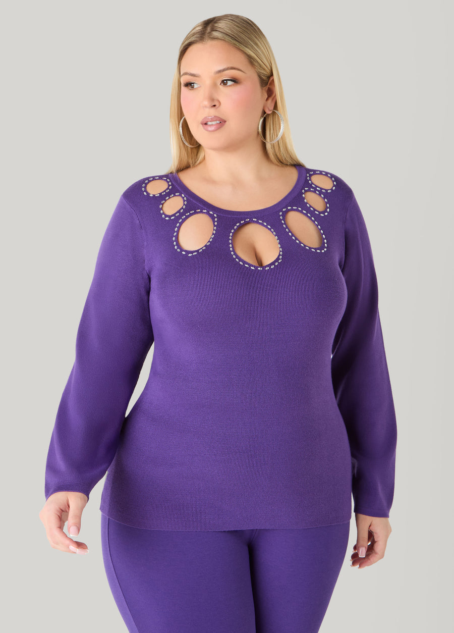 Plus Size Crystal Cutout Sweater