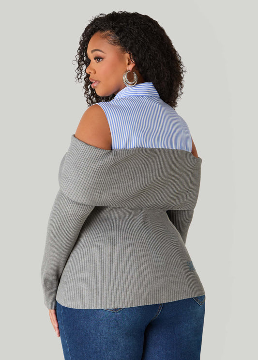 Cold Shoulder Paneled Sweater