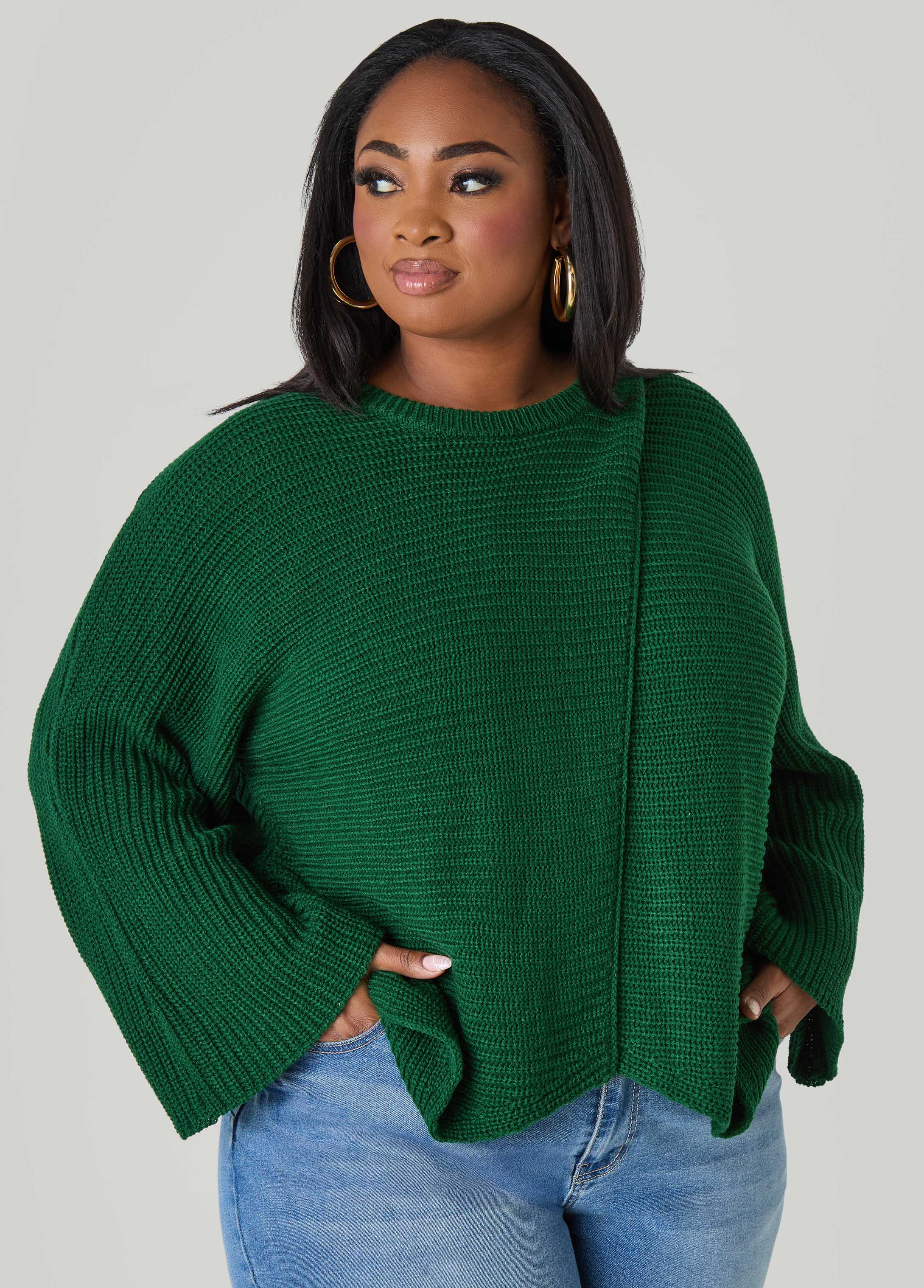 Plus Size Crisscross Ribbed Sweater