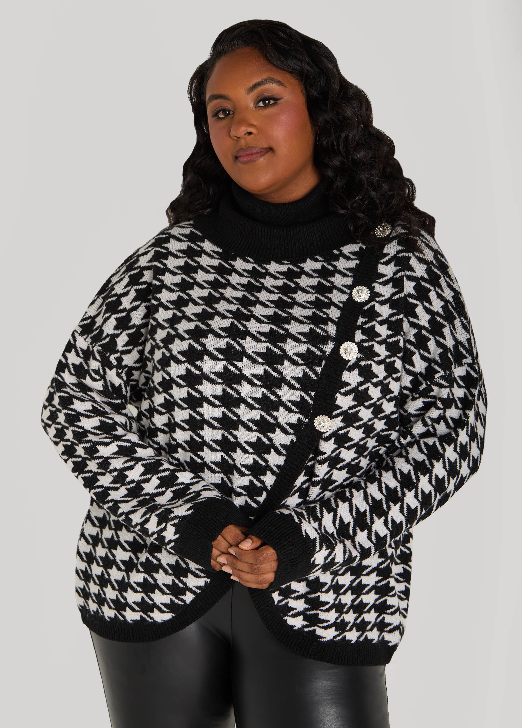 Plus Size Crystal Houndstooth Sweater