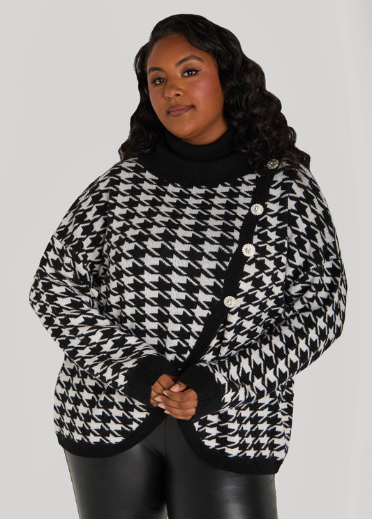 Plus Size Crystal Houndstooth Sweater