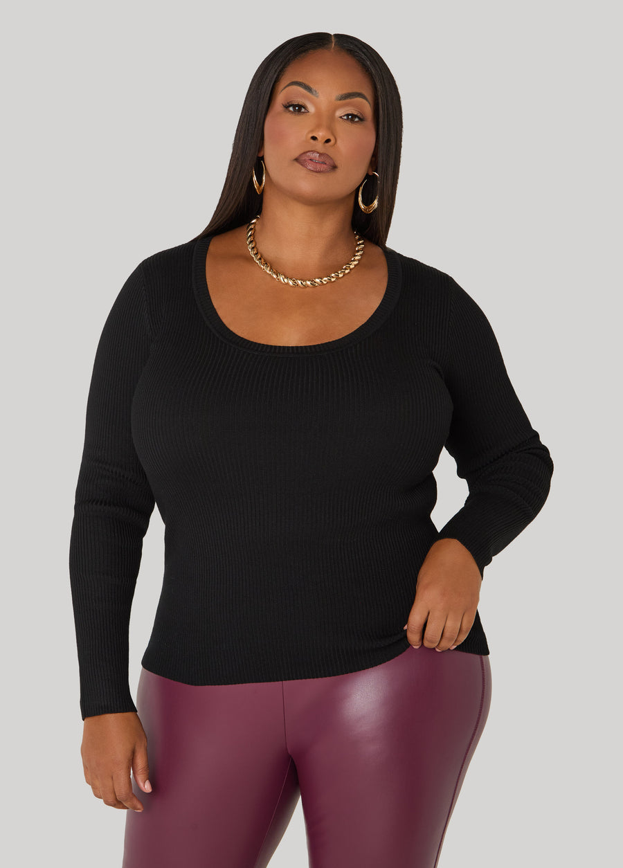 Ribbed Scoop Neck Sweater