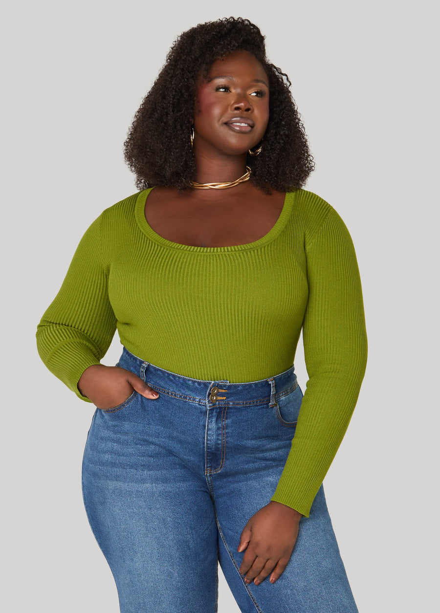 Ribbed Scoop Neck Sweater
