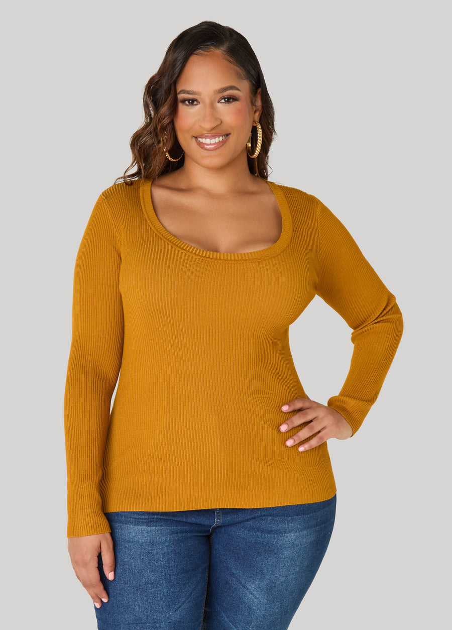 Scoop Neck Ribbed Sweater