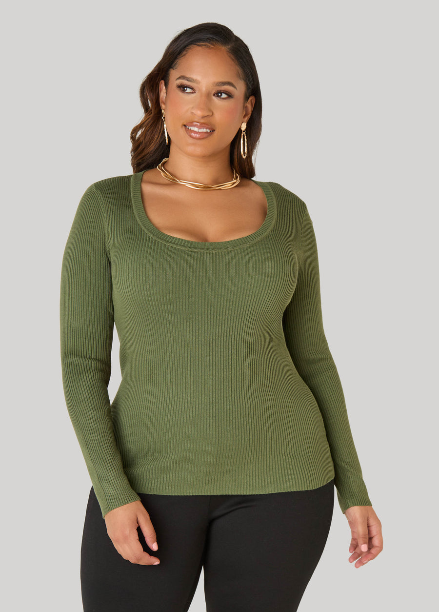 Scoop Neck Ribbed Sweater