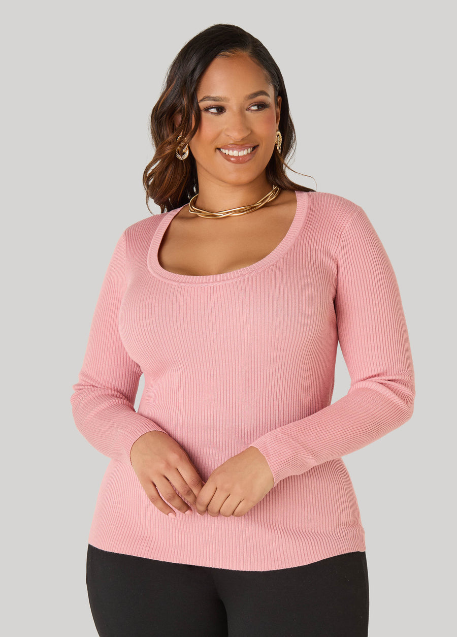 Scoop Neck Ribbed Sweater