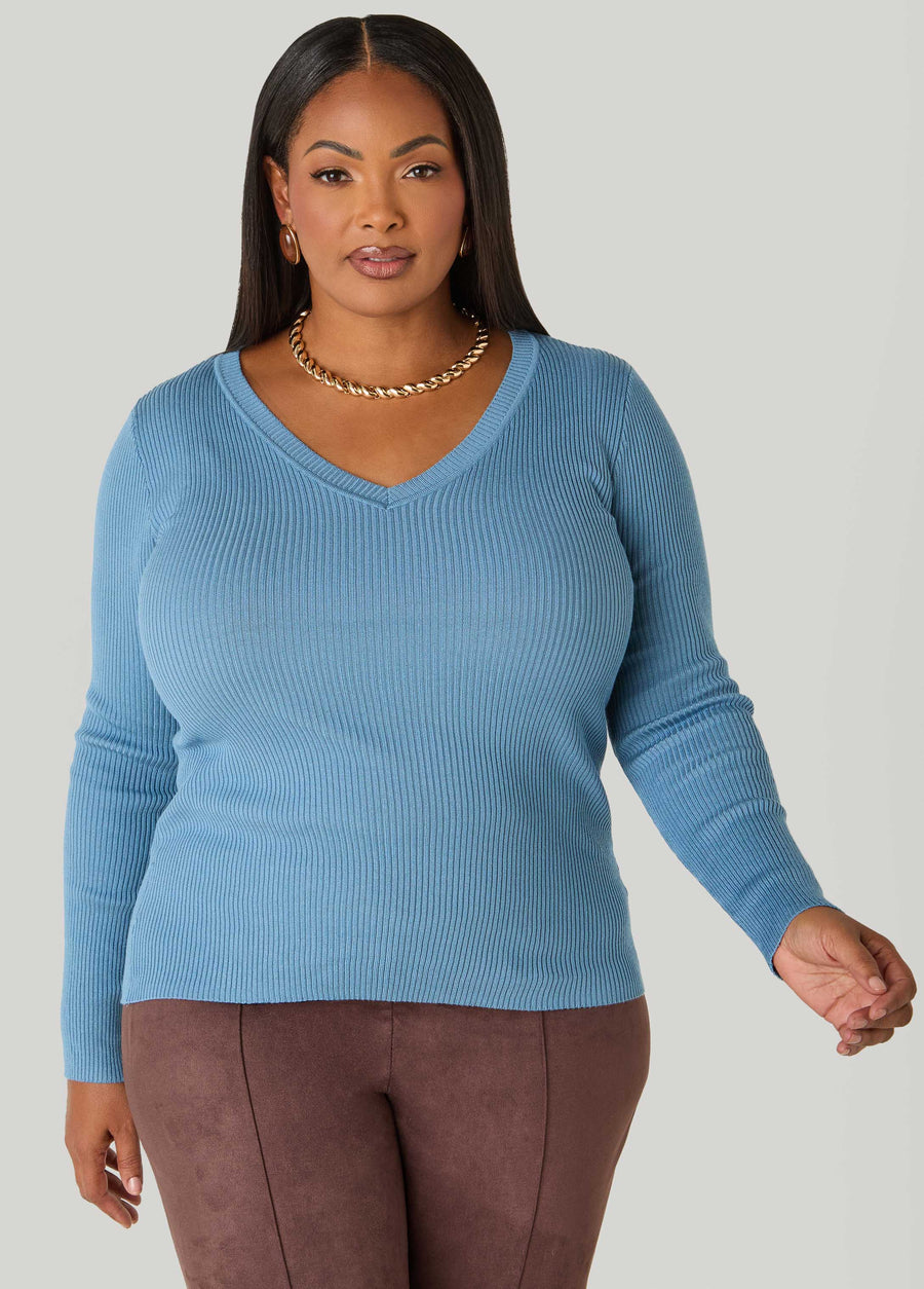 V Neck Ribbed Sweater