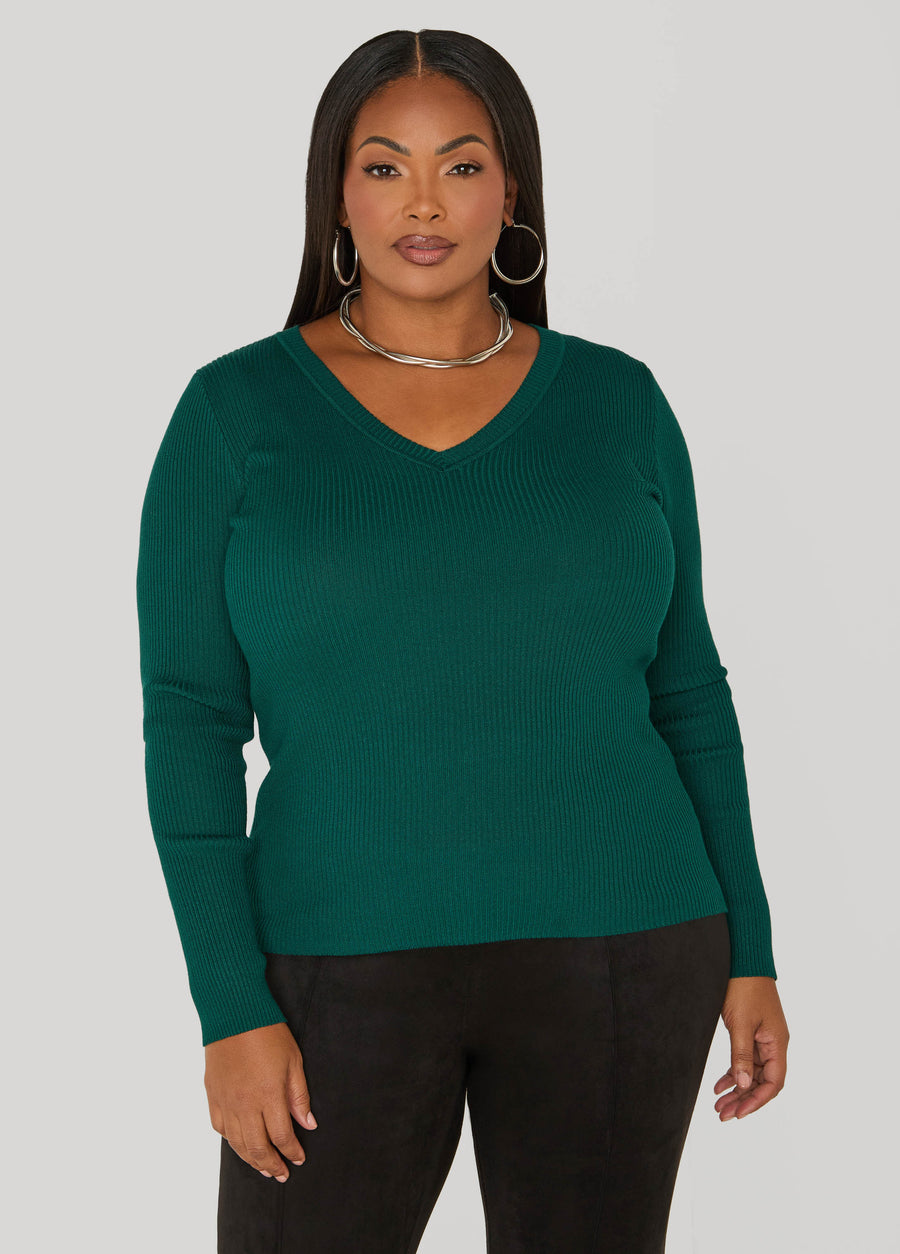 Ribbed V Neck Sweater