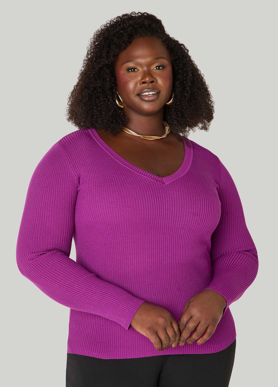 Ribbed V Neck Sweater