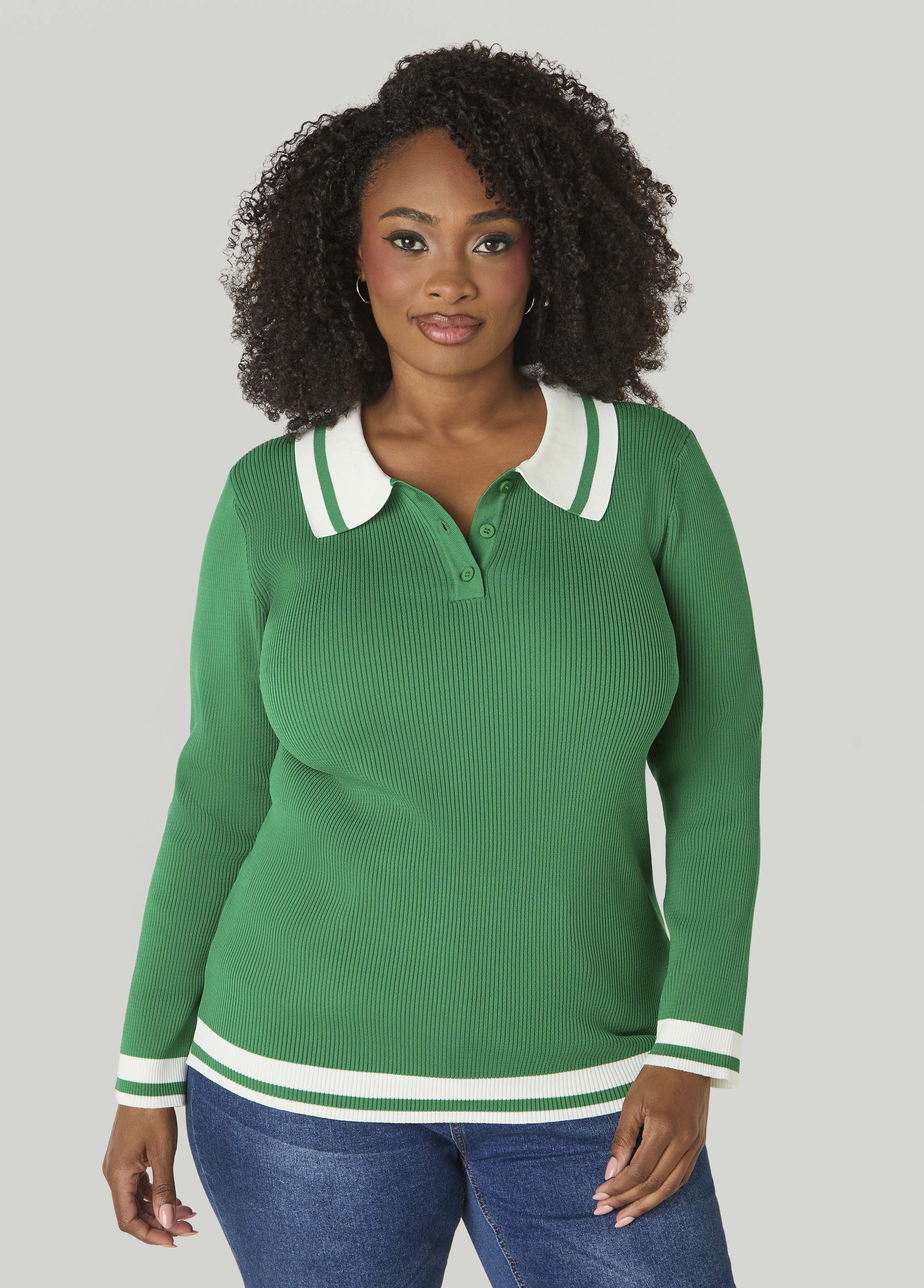 Ribbed Polo Sweater