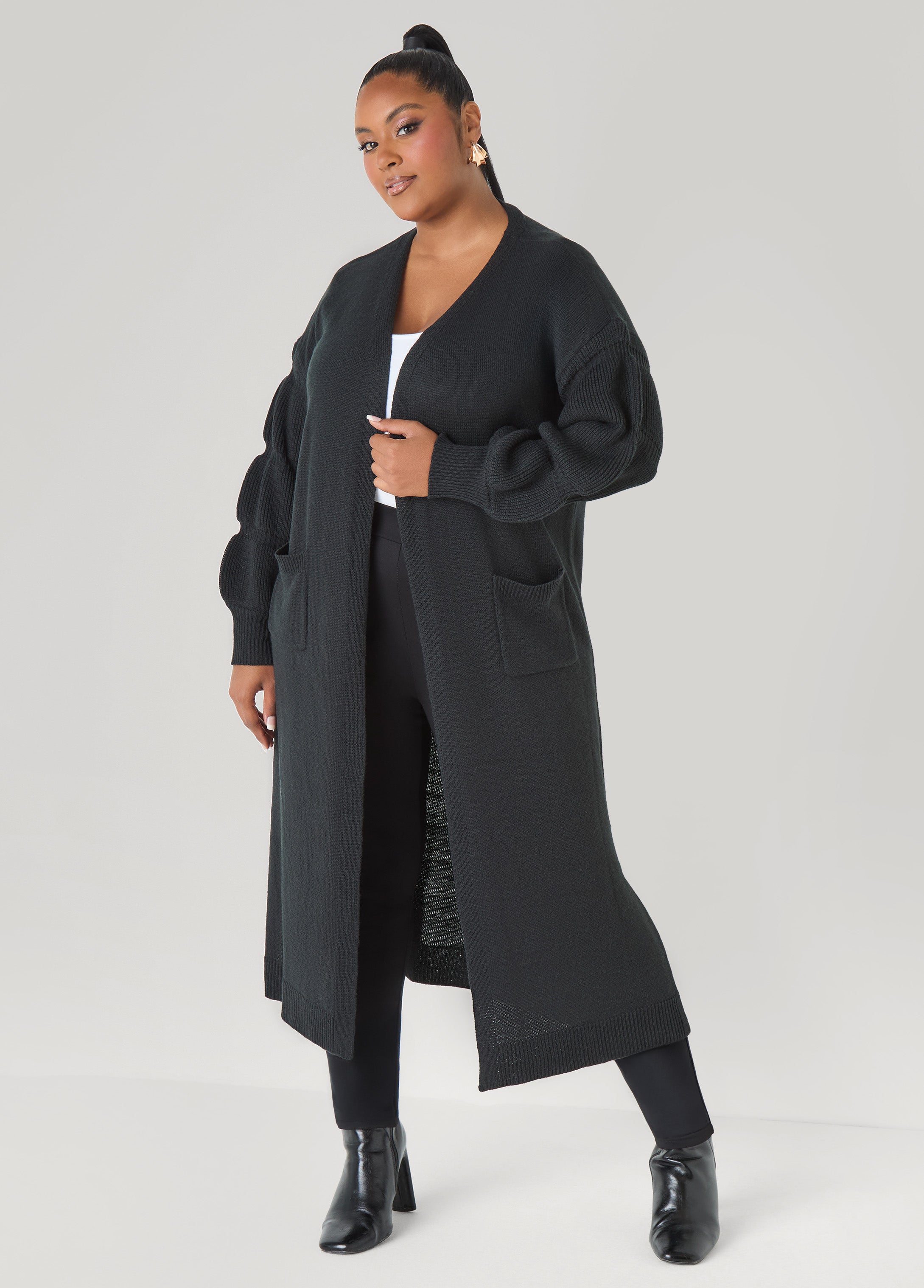 Plus Size Puff Sleeve Cardigan