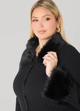 Faux Fur Trimmed Ribbed Cardigan