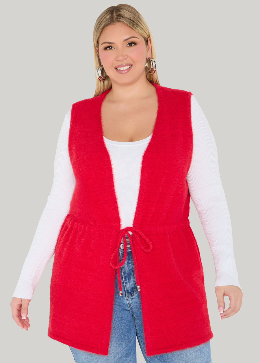 Drawstring Brushed Knit Vest