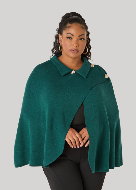 Button Detailed Knitted Cape