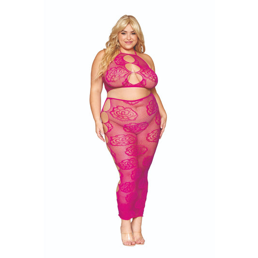 Dreamgirl Rose Fishnet Bralette And Skirt Set